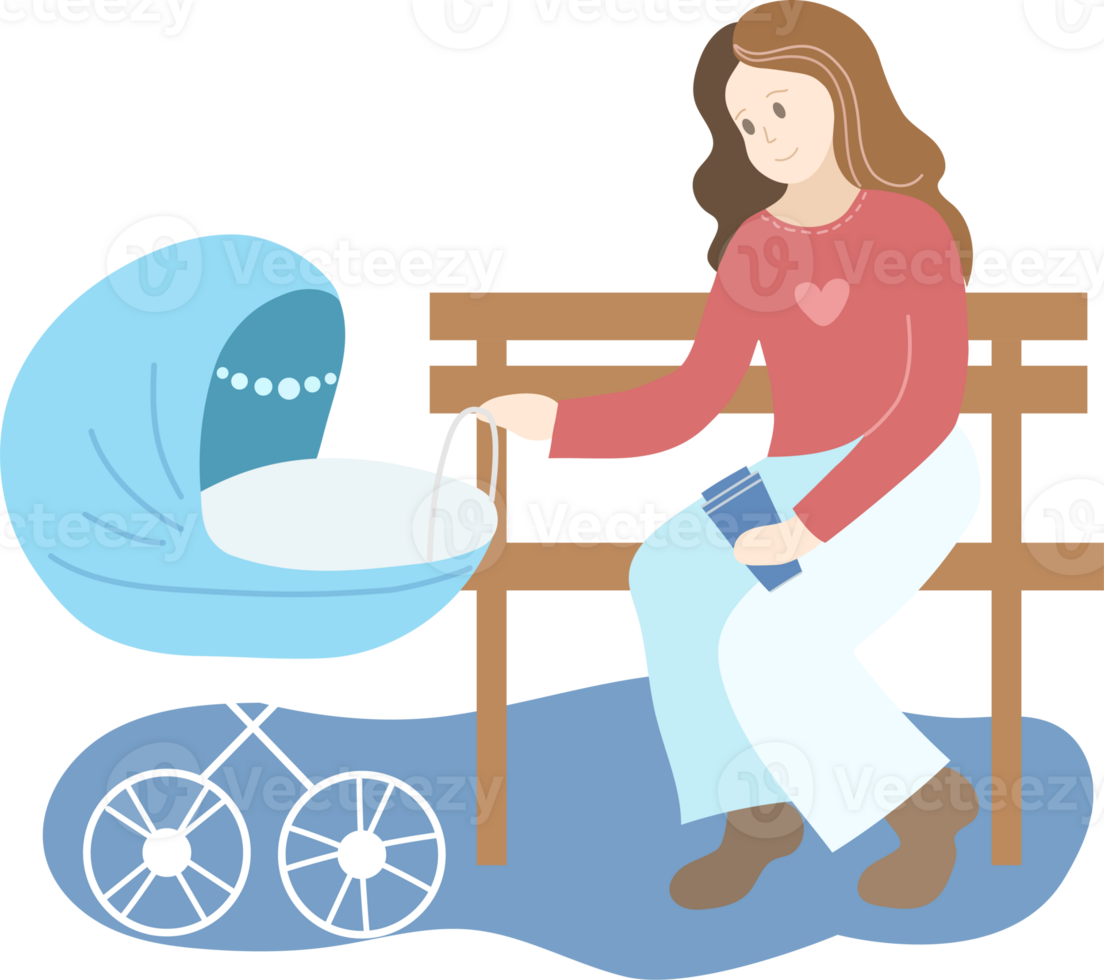 Mum with baby stroller png