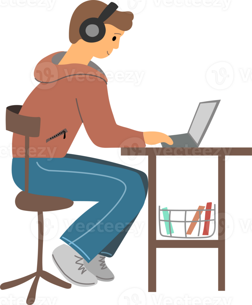 A man works with a laptop png