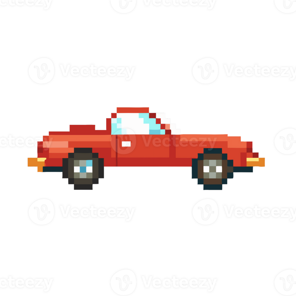 Pixel art red convertible car on transparent background showcasing retro design png