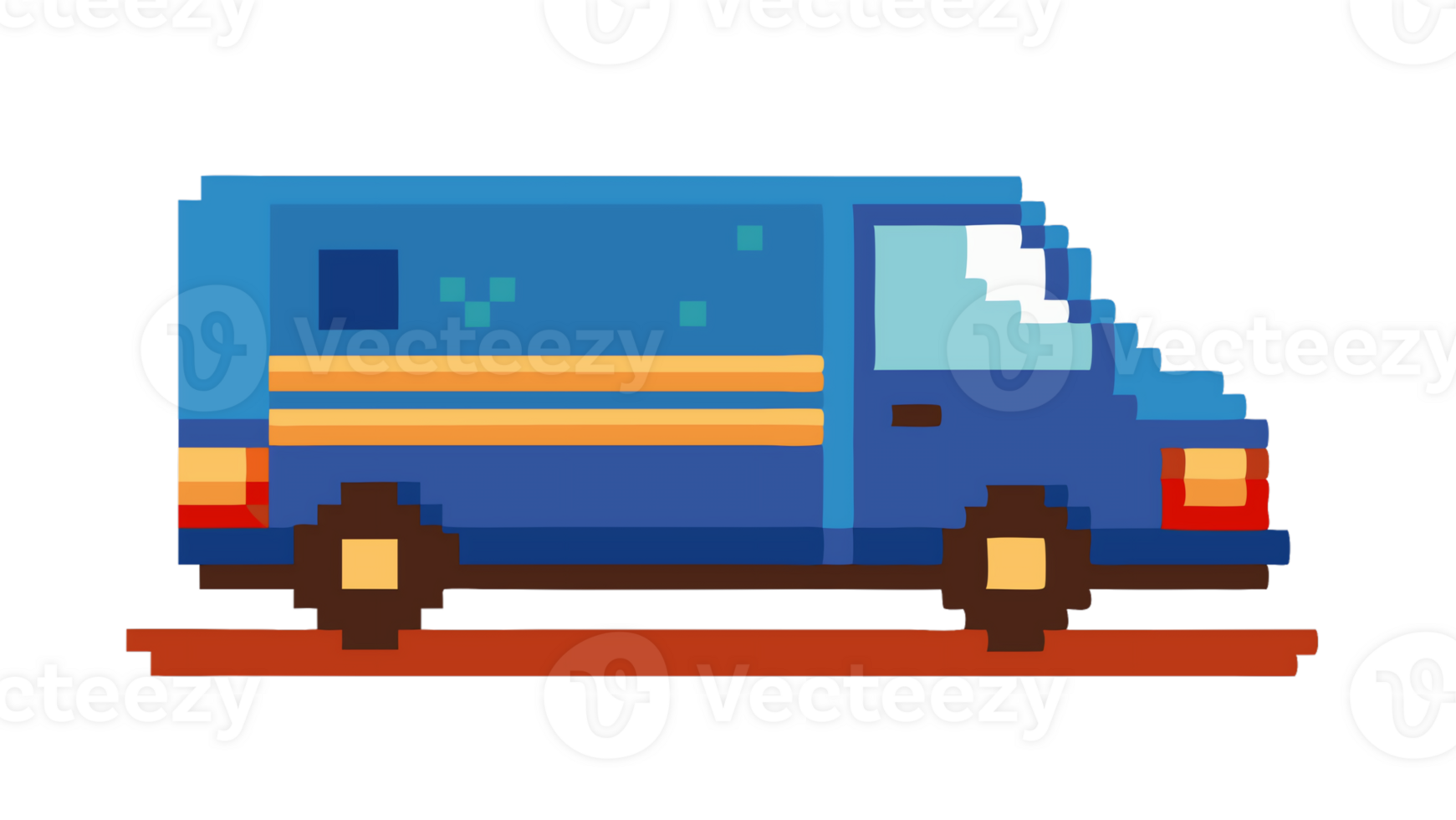 Pixel art blue delivery van with yellow stripes png