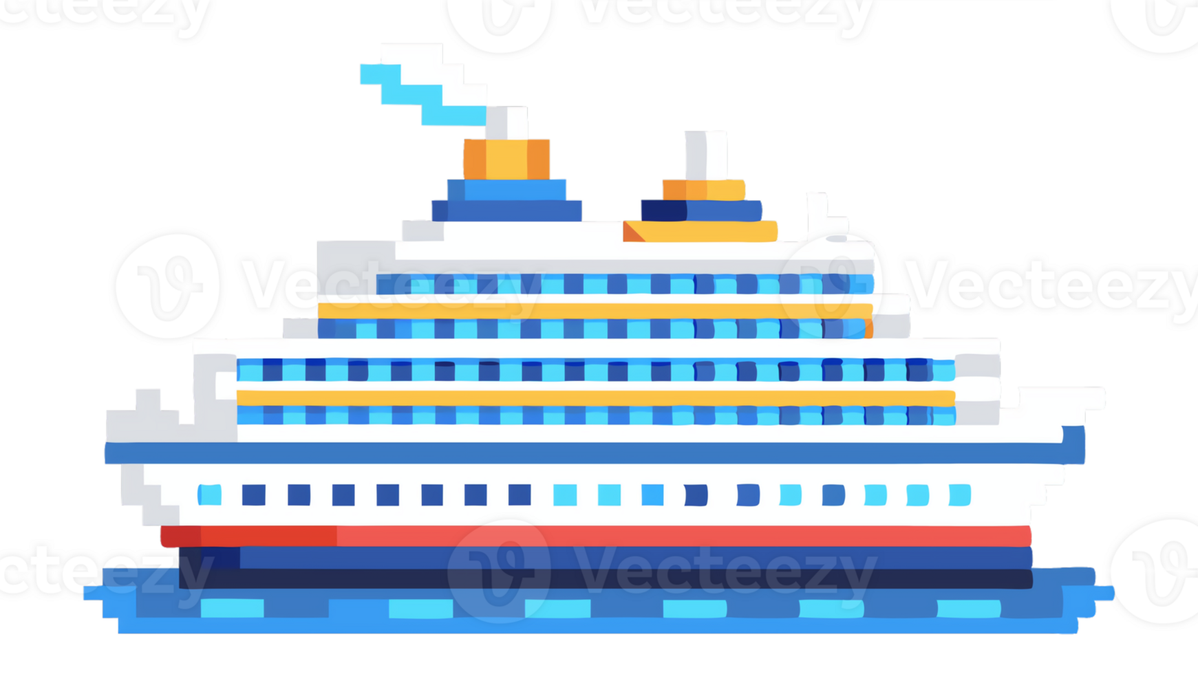 Cruise ship sailing through calm waters in a colorful pixel art style png