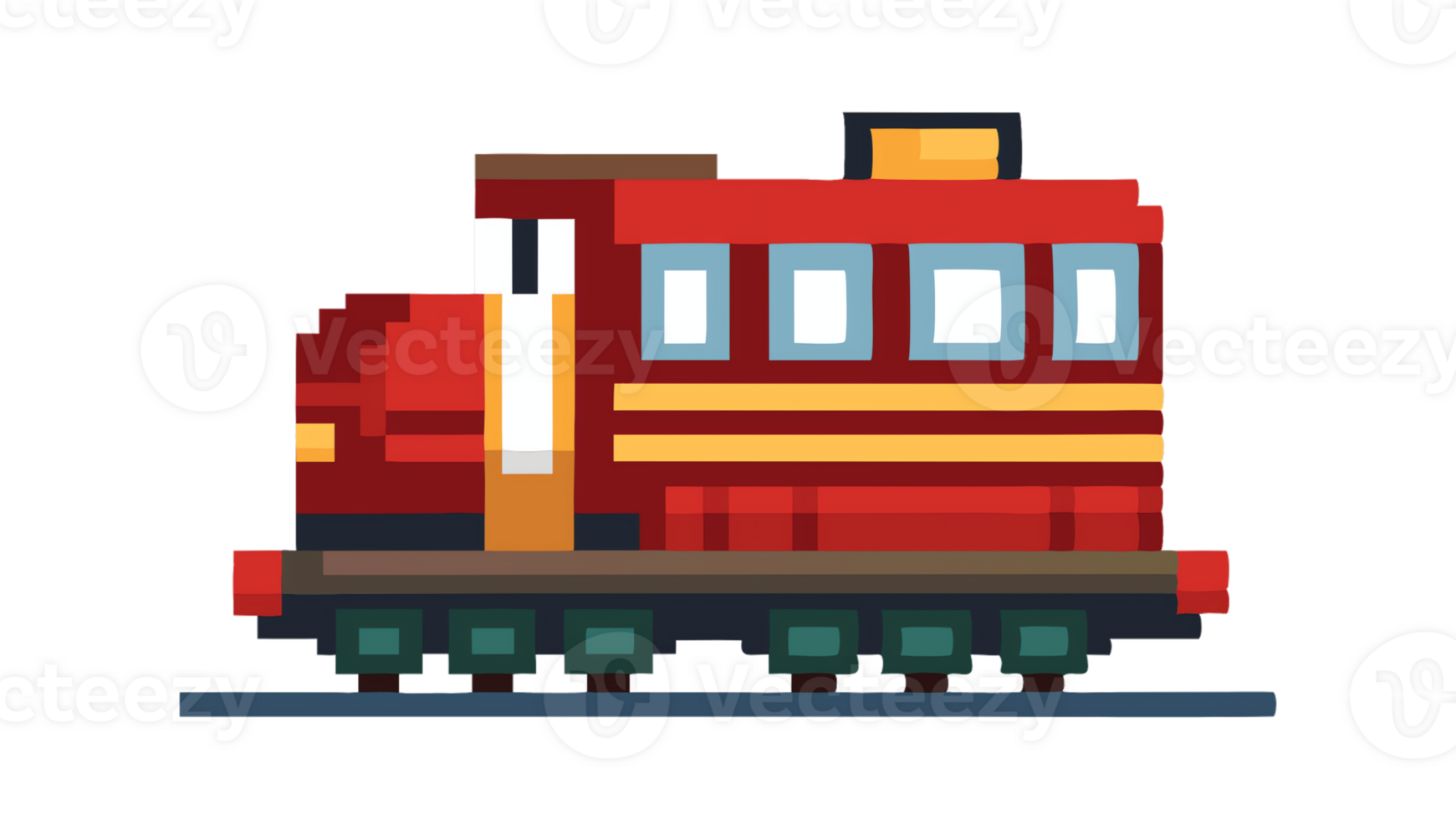 Pixel art locomotive, red design with yellow and brown accents png
