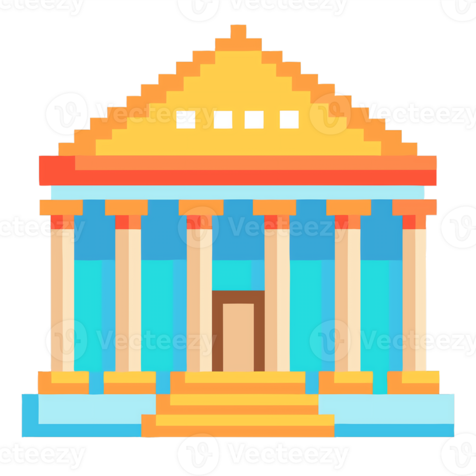 Pixel art museum building with columns and vibrant colors on a clear background png