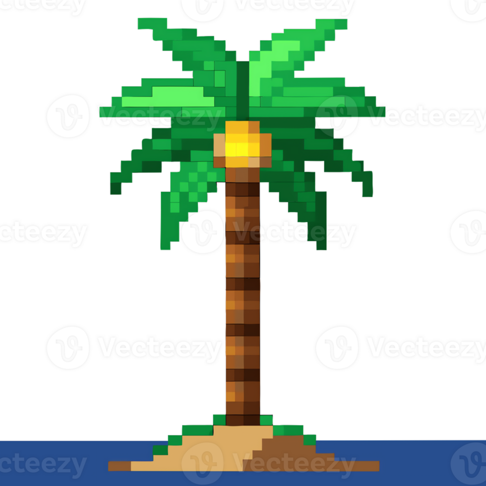 Pixel art illustration of a palm tree by the water png