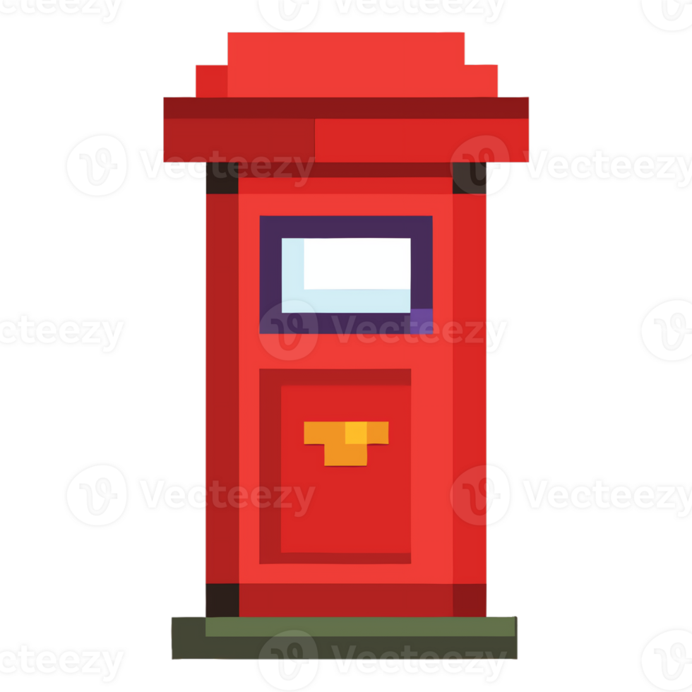 Pixel art red post box standing on a green base png