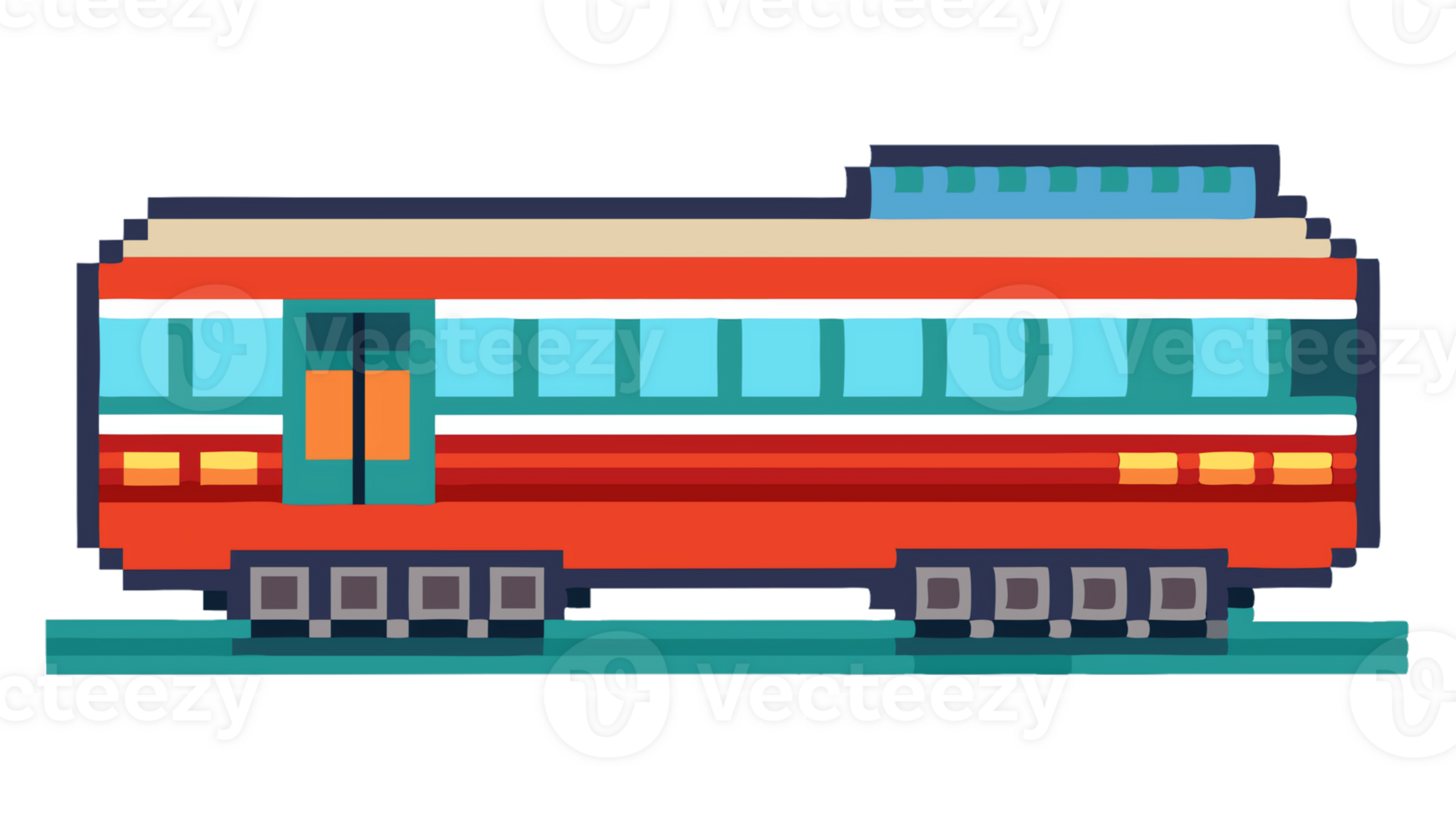 Pixel art train in a bright and colorful design with details and charm png
