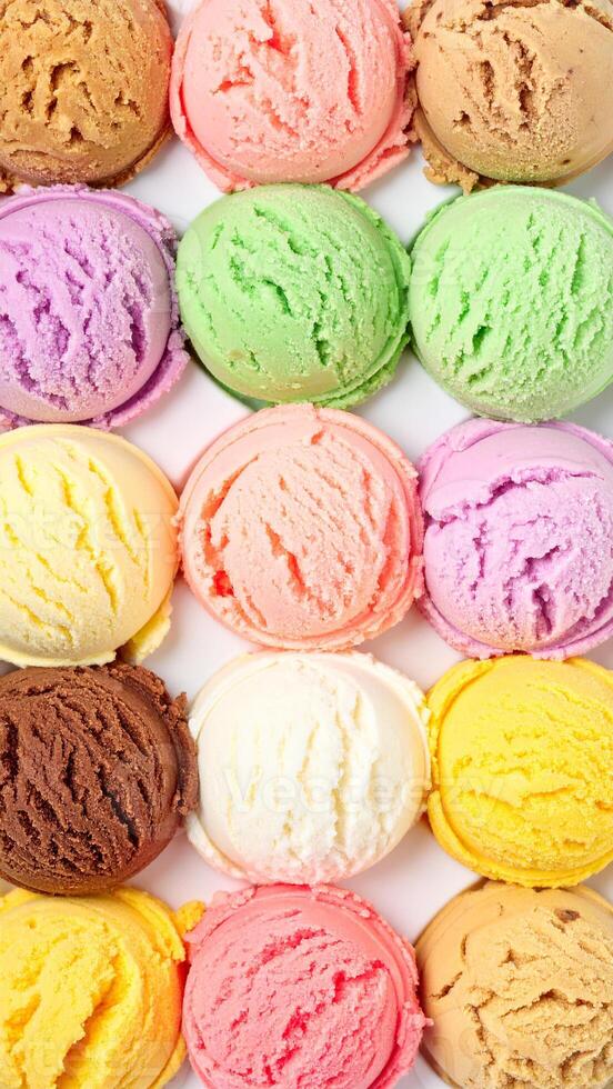 ice cream pattern summer background with colorful scoops and cones photo