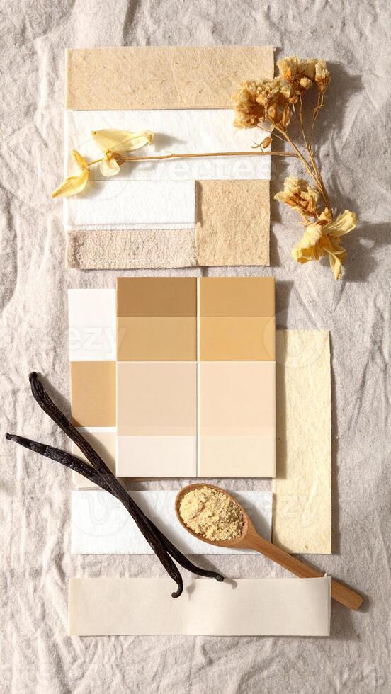 moodboard vanilla sticks fabric and tile elements photo