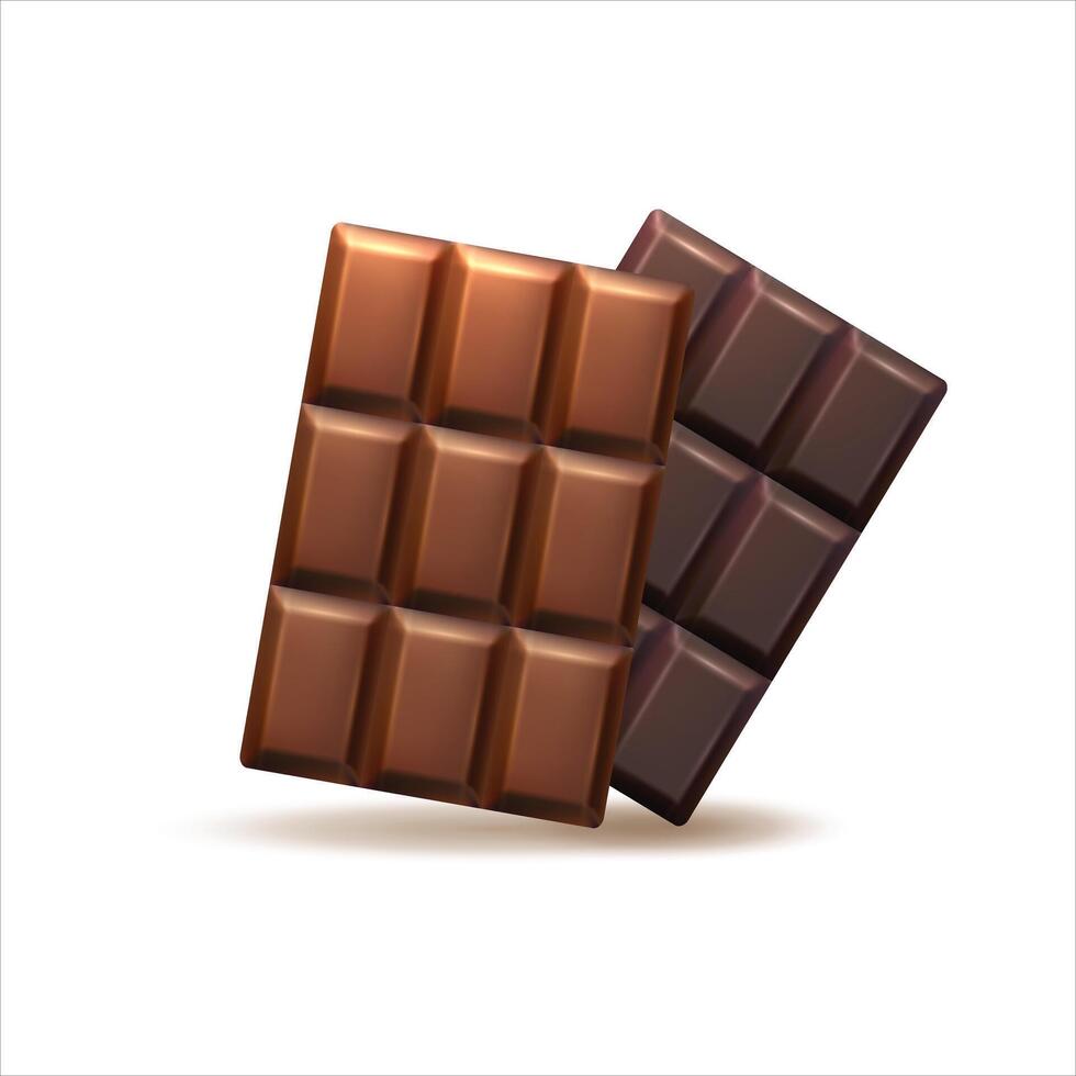 Two whole chocolate bars isolated on white background vector