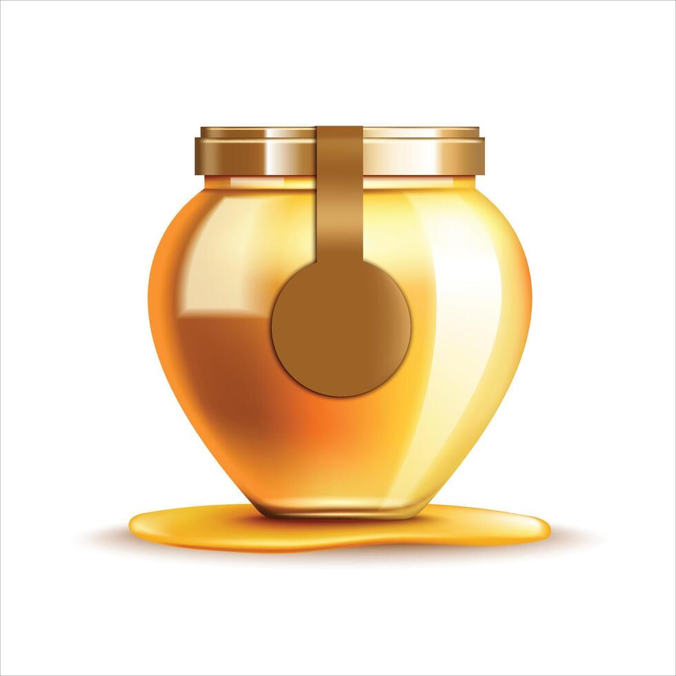 Glass jar containing fresh sweet honey vector