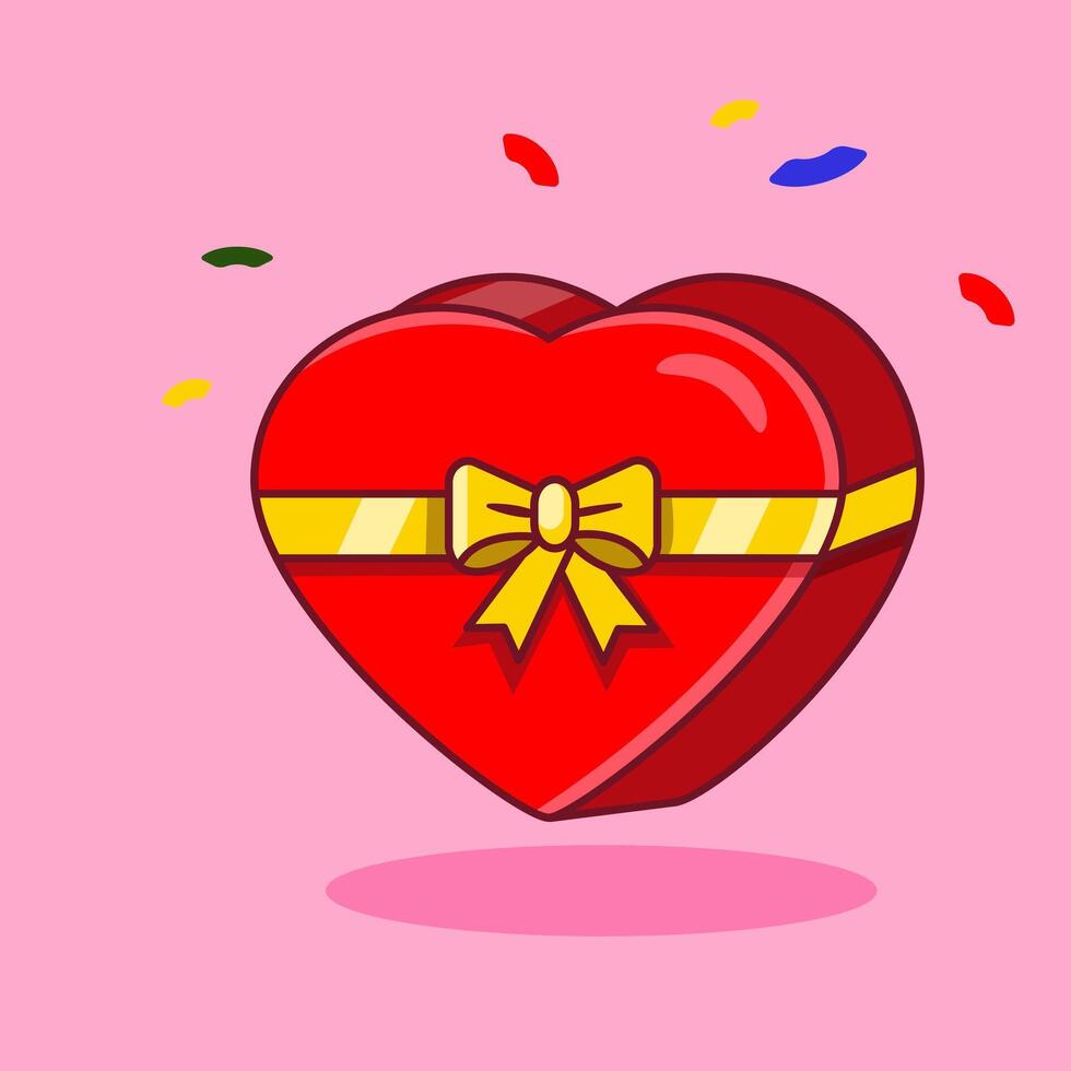 Heart-Shaped Gift Box with Gold Bow for Valentine's Day Illustration Cartoon Design vector
