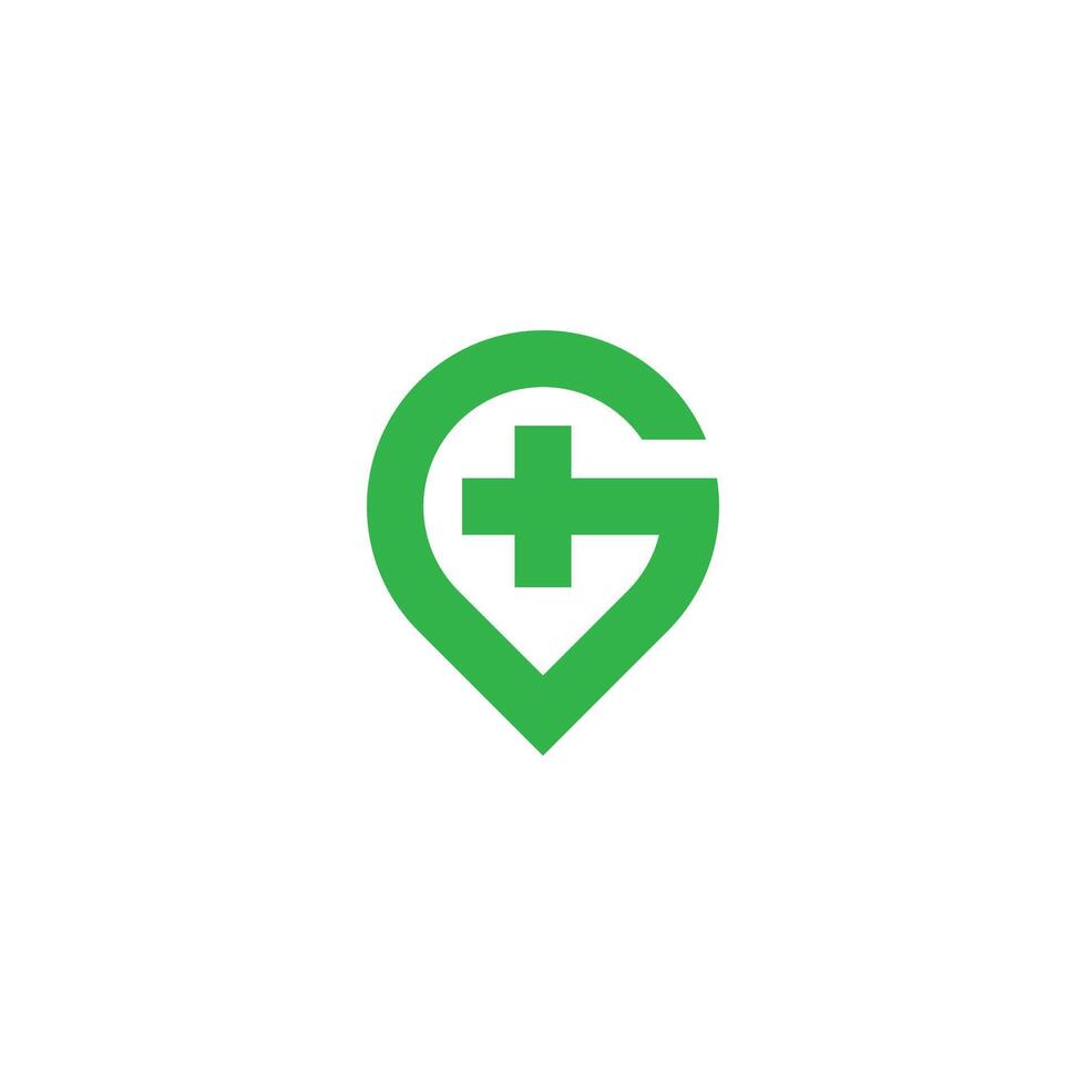 G Letter Medical Location Logo Design , Combination Plus Icon with Pin Map Logo. vector