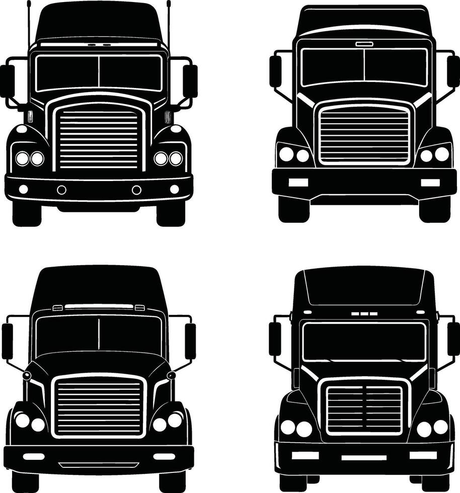 Black and white truck illustrations collection of heavy duty vehicles design vector