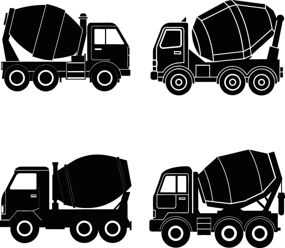 Cement truck silhouette collection construction vehicle illustration set vector