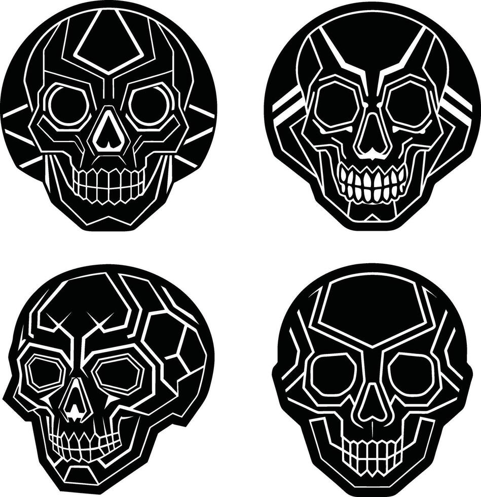 Abstract skull illustrations in black and white for tattoos or graphic design vector