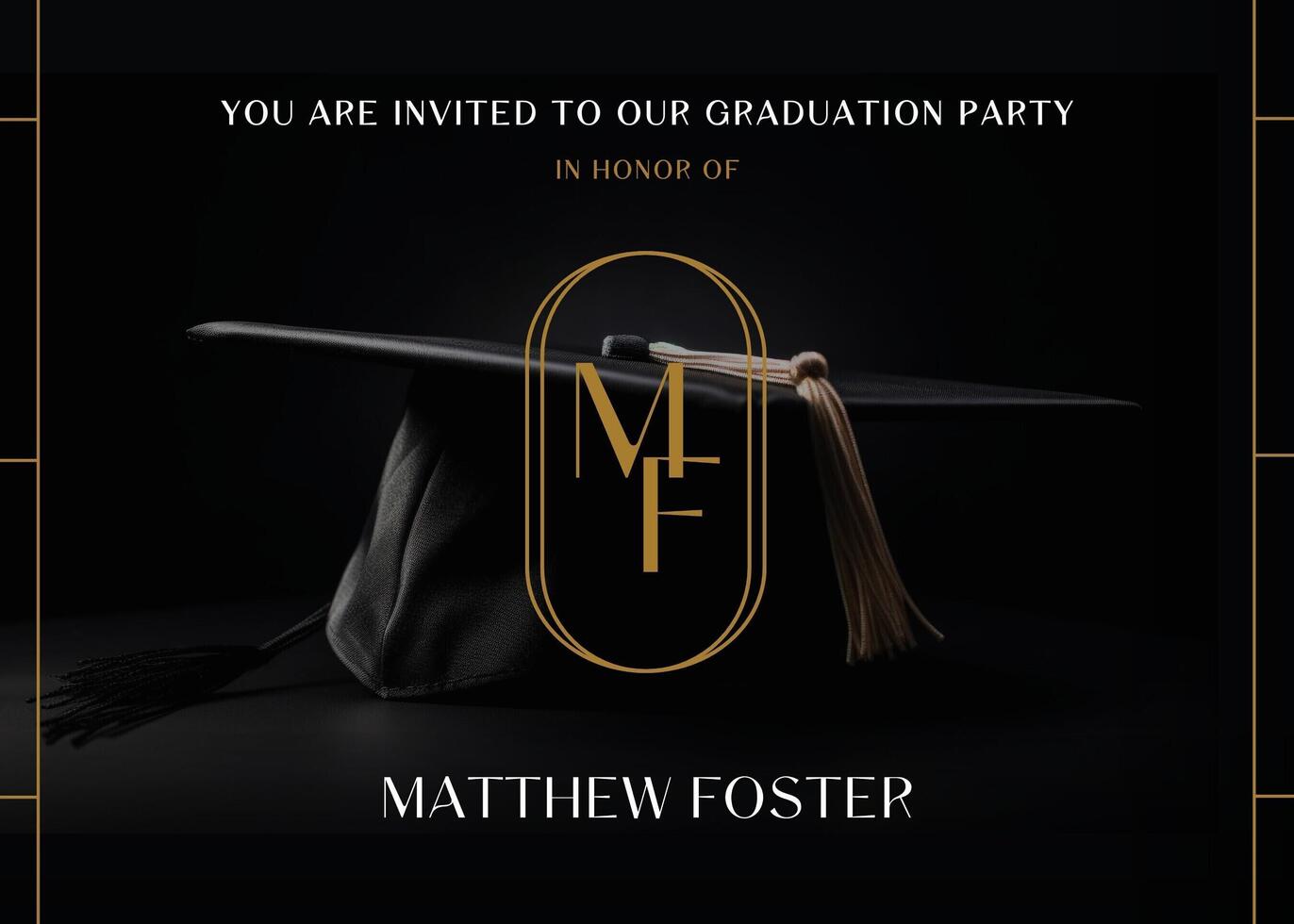 Black and Gold Graduation Invitation Card Template