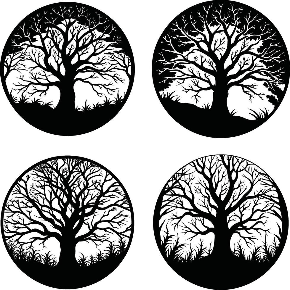Set of silhouette bare tree icons isolated on white background vector