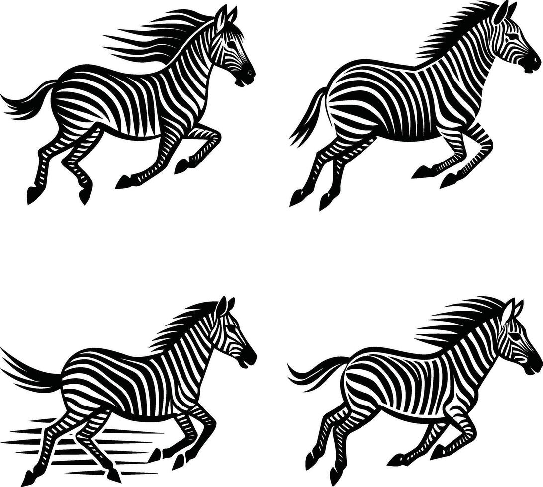 Zebra running black and white illustration wildlife animal seamless pattern vector