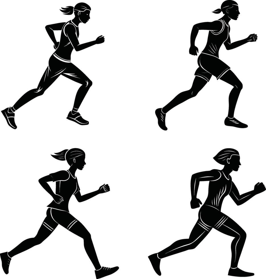 Female runners silhouettes in motion athletic woman running graphics vector