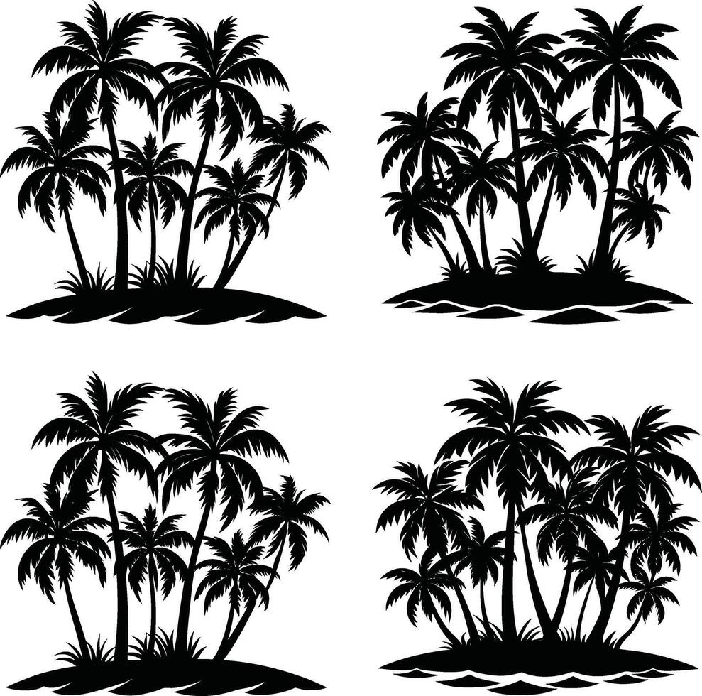 Silhouette palm trees islands graphic isolated tropical design elements vector