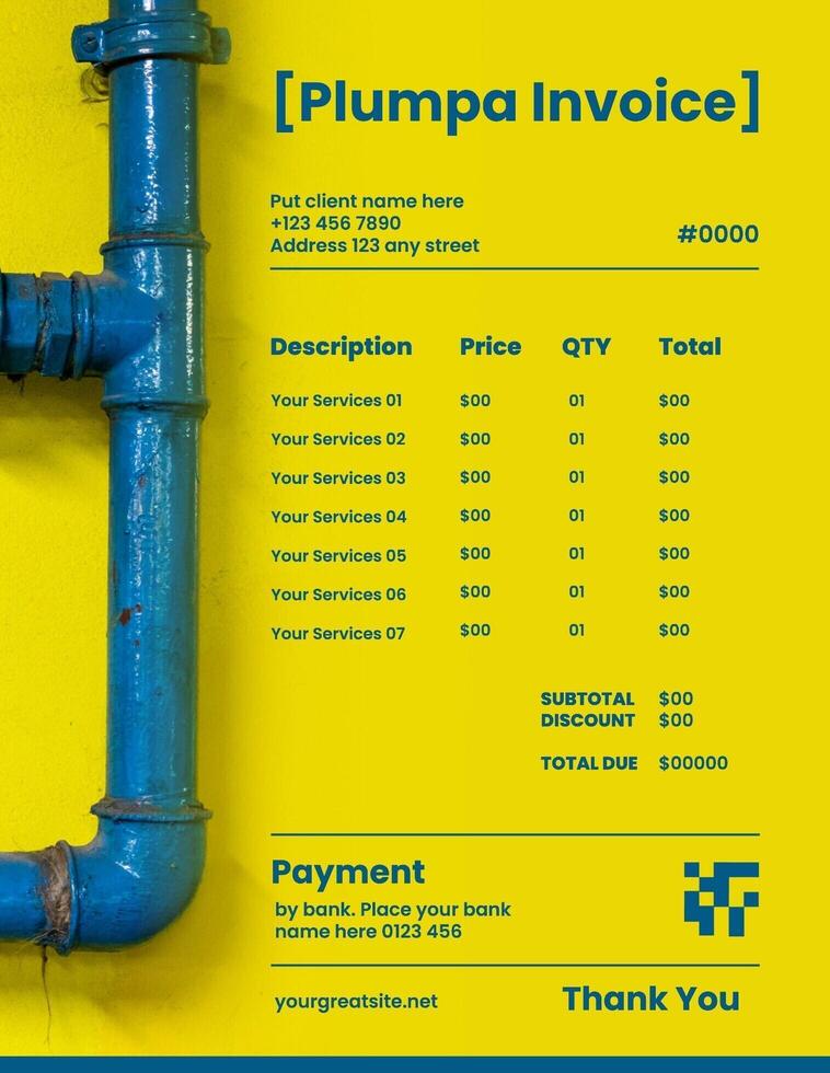 Yellow and Blue Plumbing Invoice Template