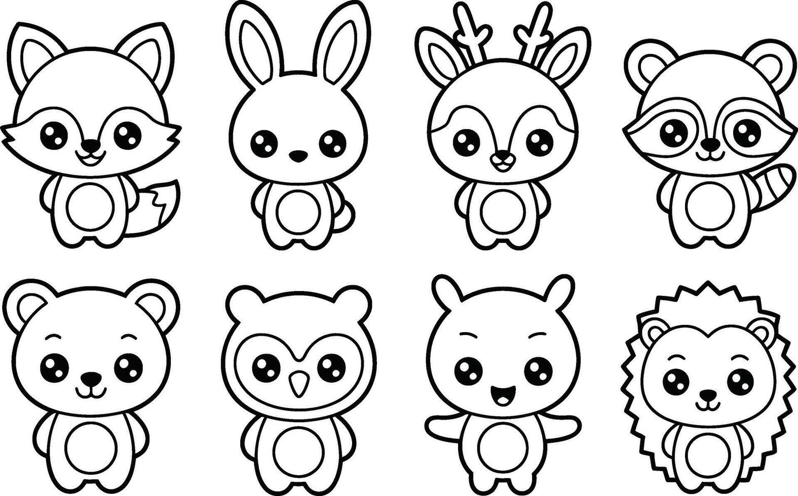 Cute cartoon forest animals line art illustration for coloring books vector