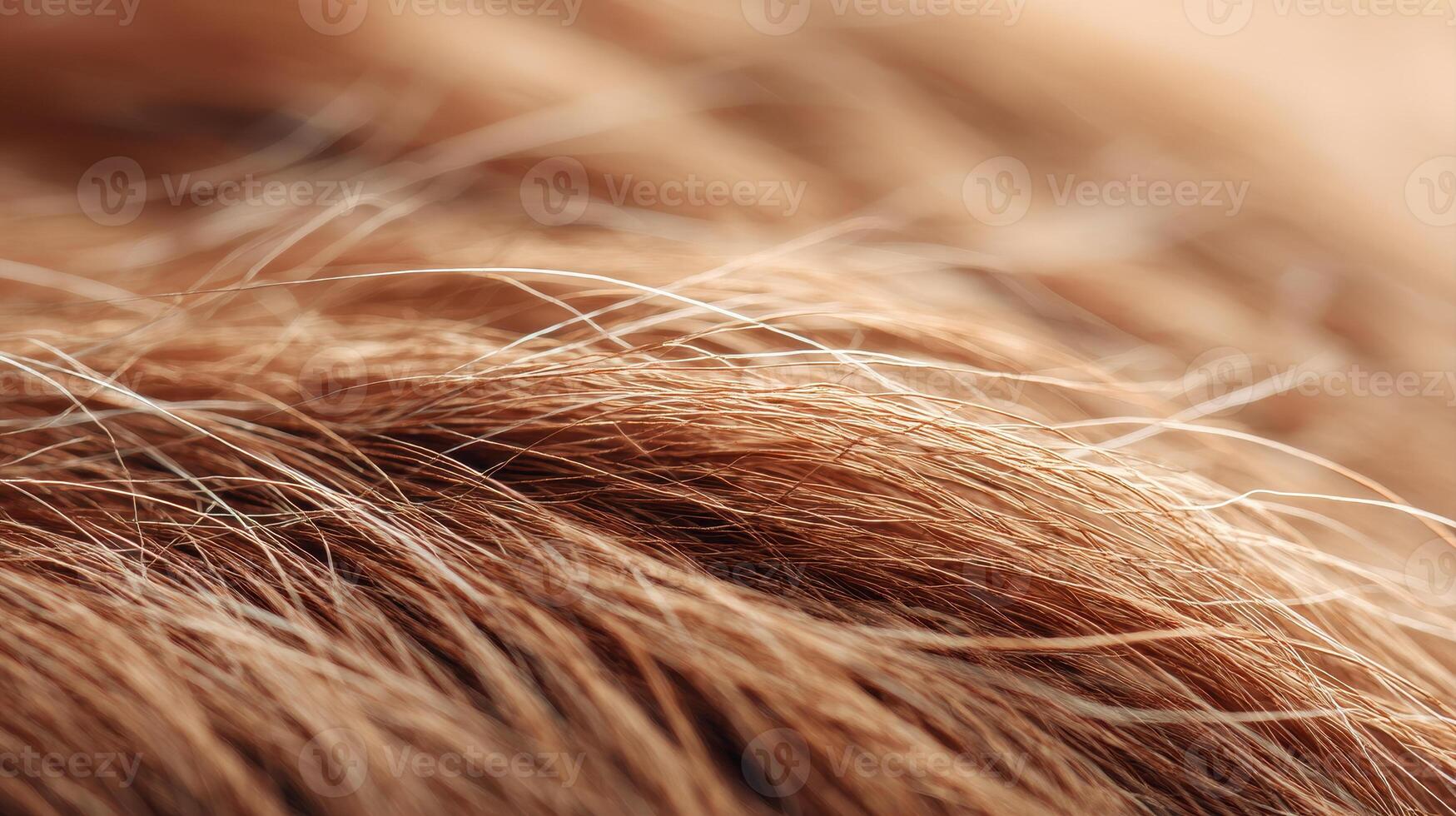 Soft brown hair strands highlighted under warm light with natural texture and gentle flow creating cozy and calm feeling photo
