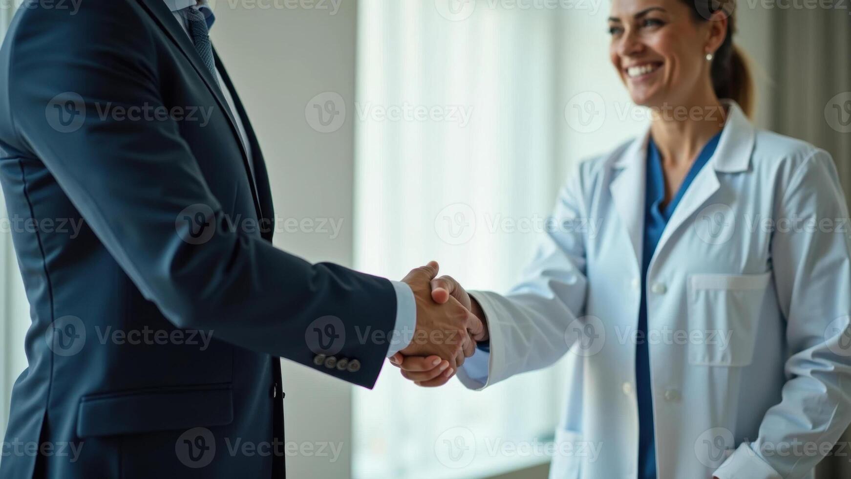 A doctor shaking hands with a patient photo