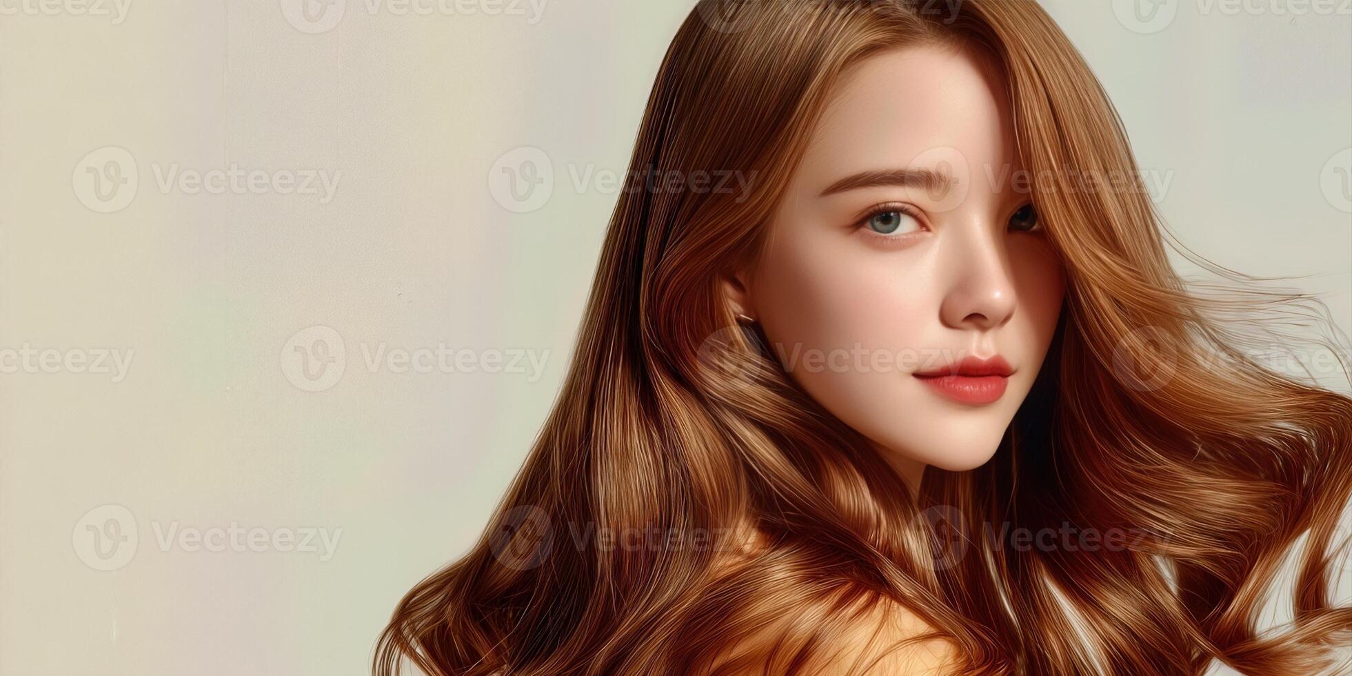 A beautiful young woman with long brown hair photo