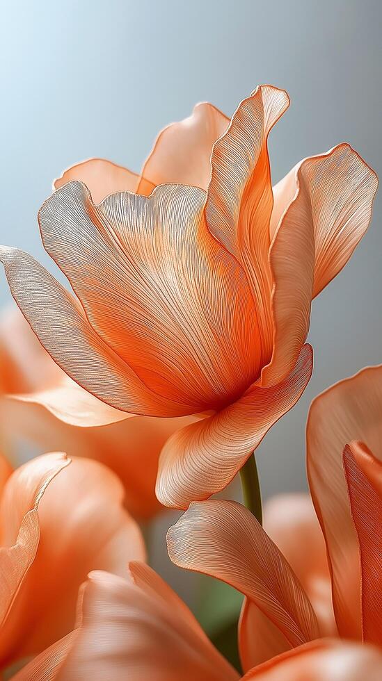 Close up reveals captivating lines within apricot tulip photo