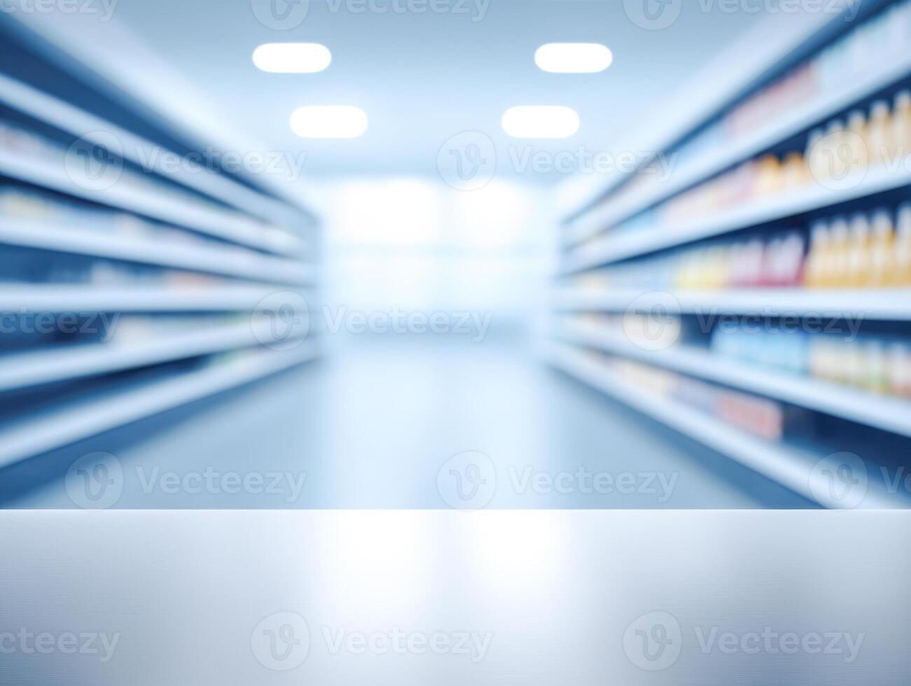 Aisle view of grocery store shelving, highlighting product arrangement and retail environment photo