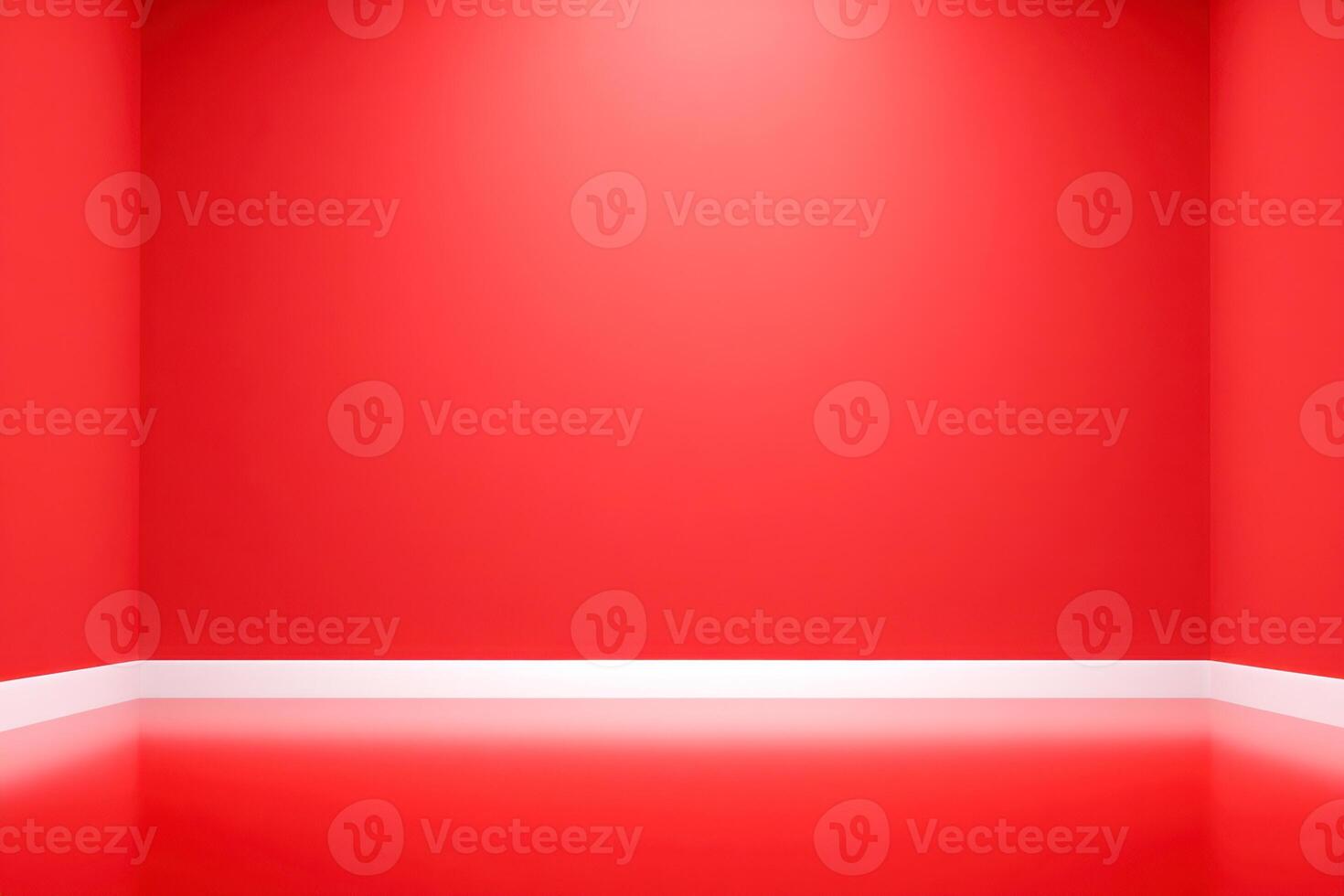 A vibrant red studio corner with light, featuring a white baseboard, creating a minimalist design photo