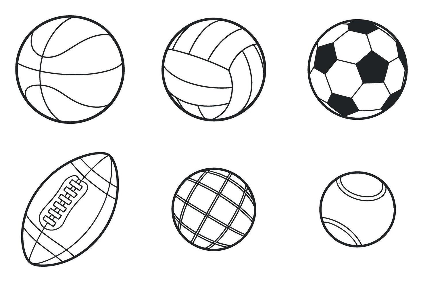 Collection of Six Different Sport Balls Line Art Illustrations vector