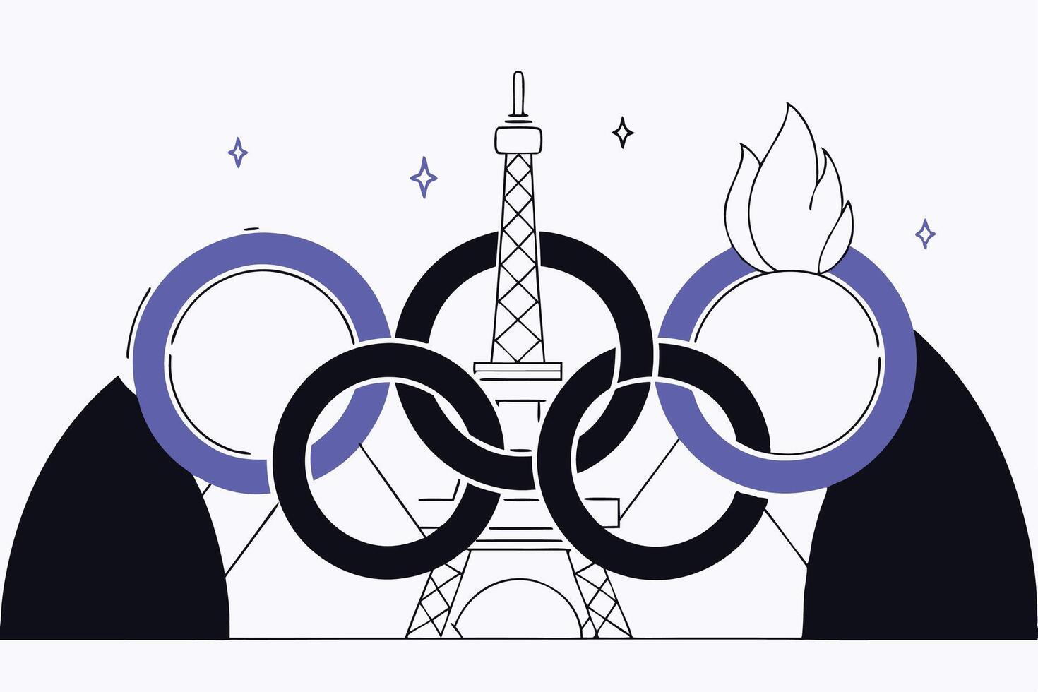 Abstract Illustration Combining Olympic Rings, Flames, and the Eiffel Tower vector