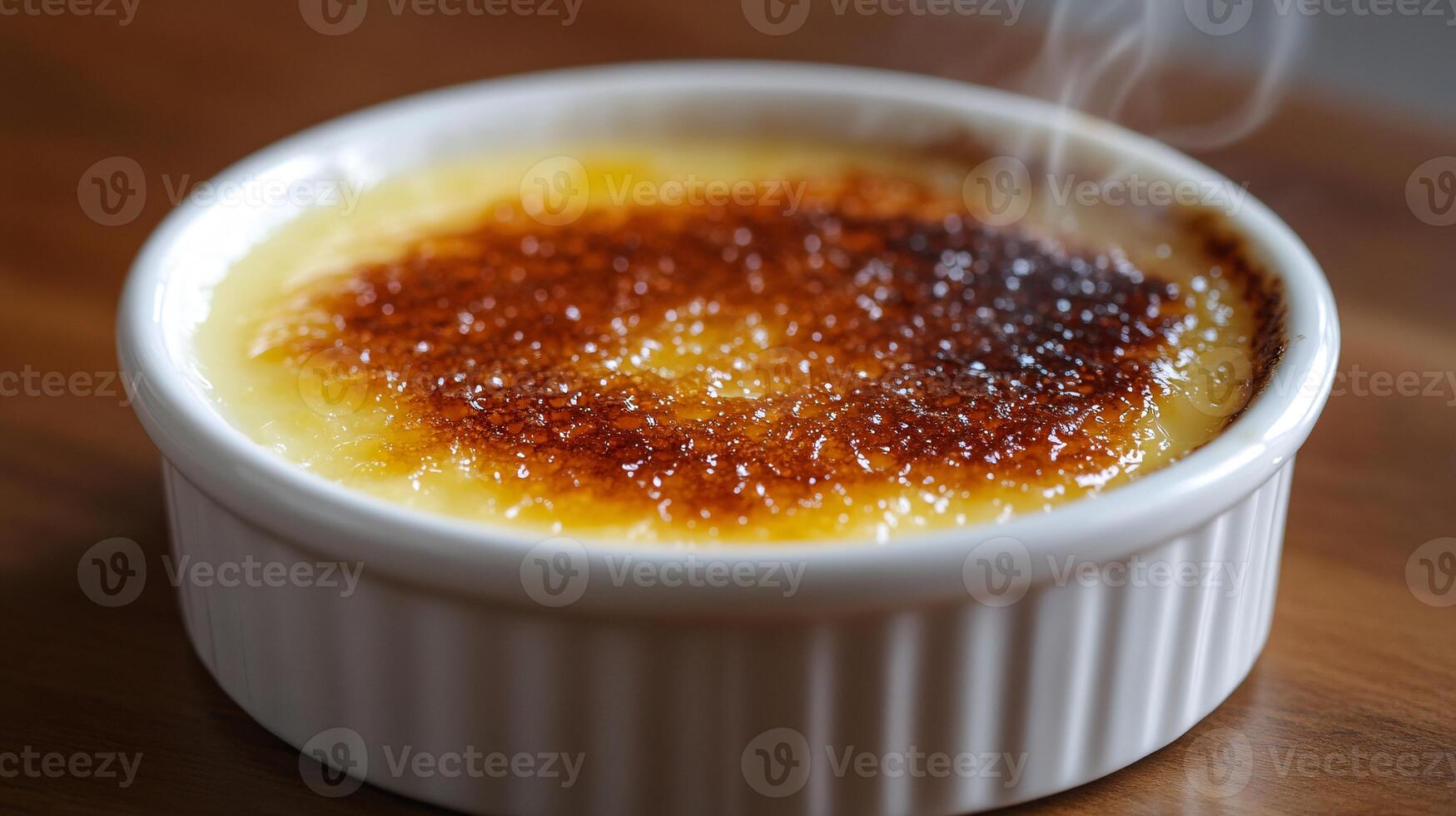 Ultra-Realistic Creamy Vanilla Custard Creme Brulee in Natural Light photo