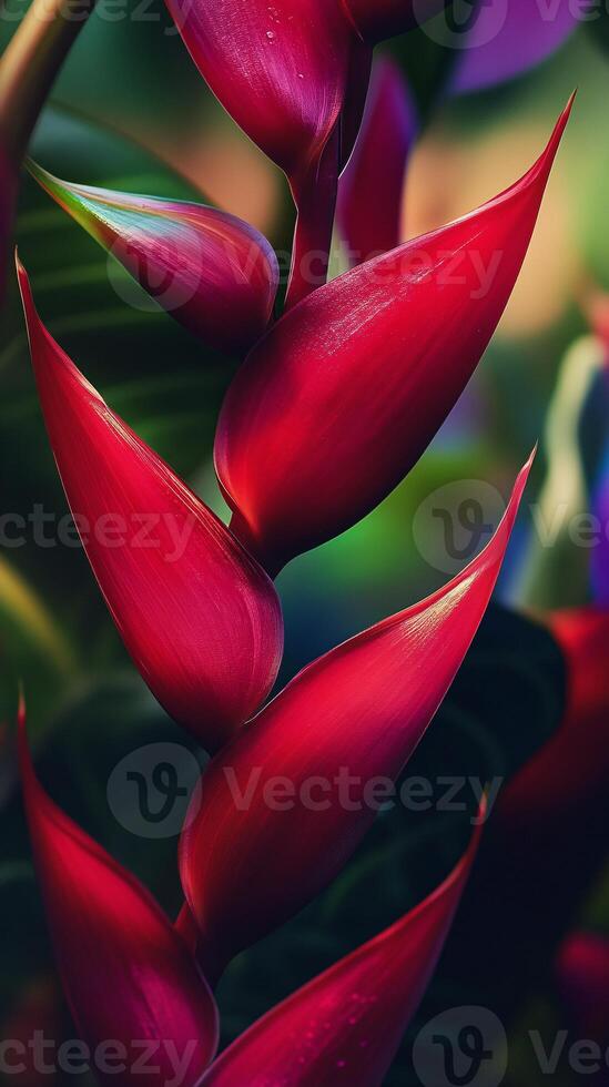 High Definition Macro Shot of a Vibrant Red Heliconia Flower photo