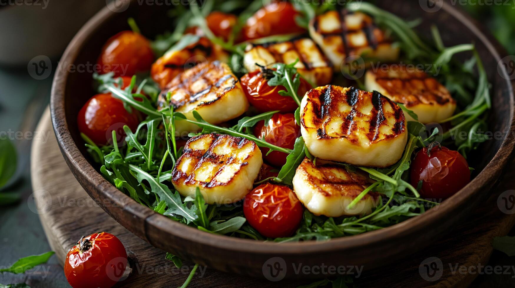 Grilled Halloumi Salad with Cherry Tomatoes and Rocket Delight photo
