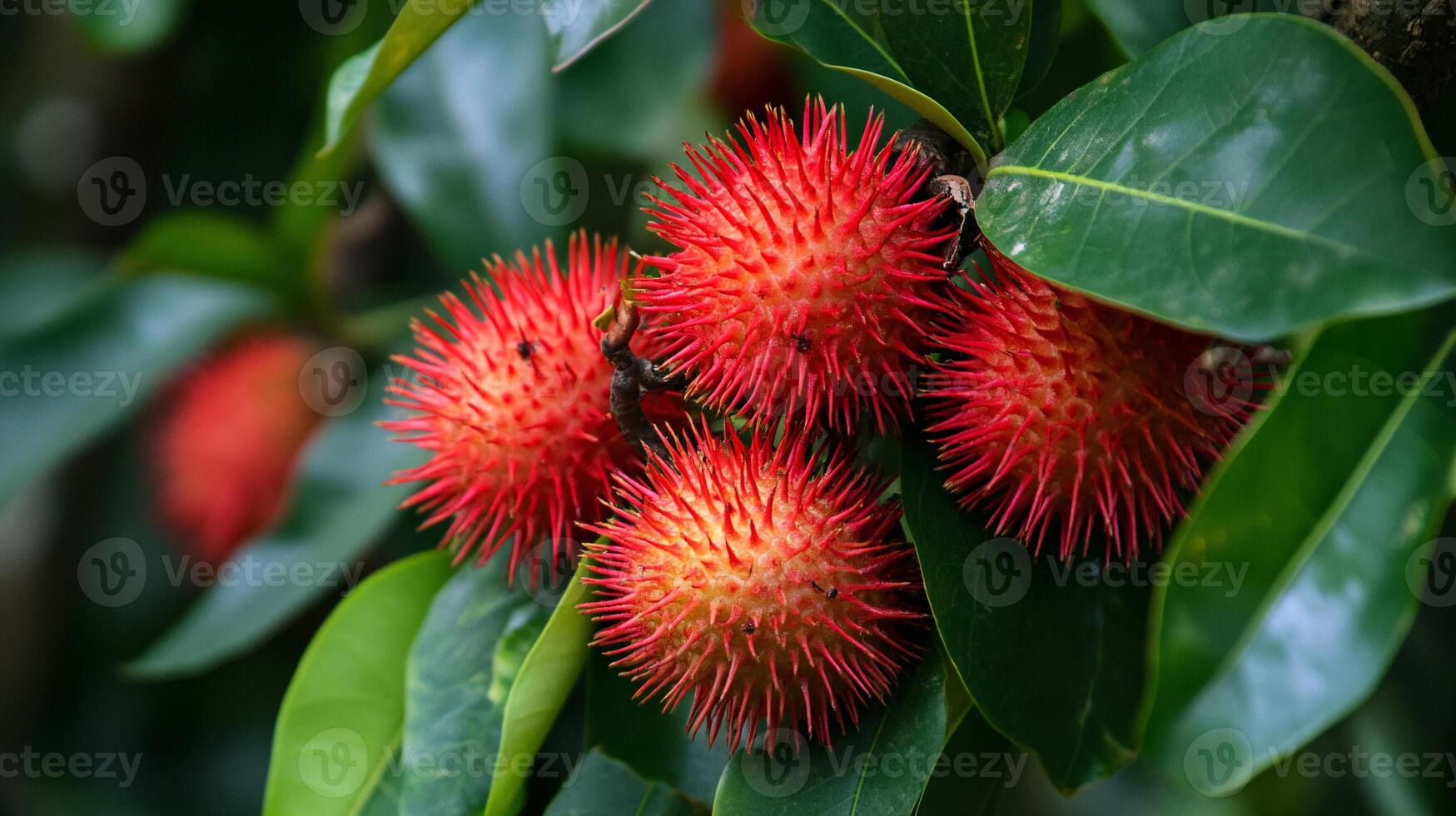 Tropical Rambutans with Striking Red Color and Soft Spikes photo