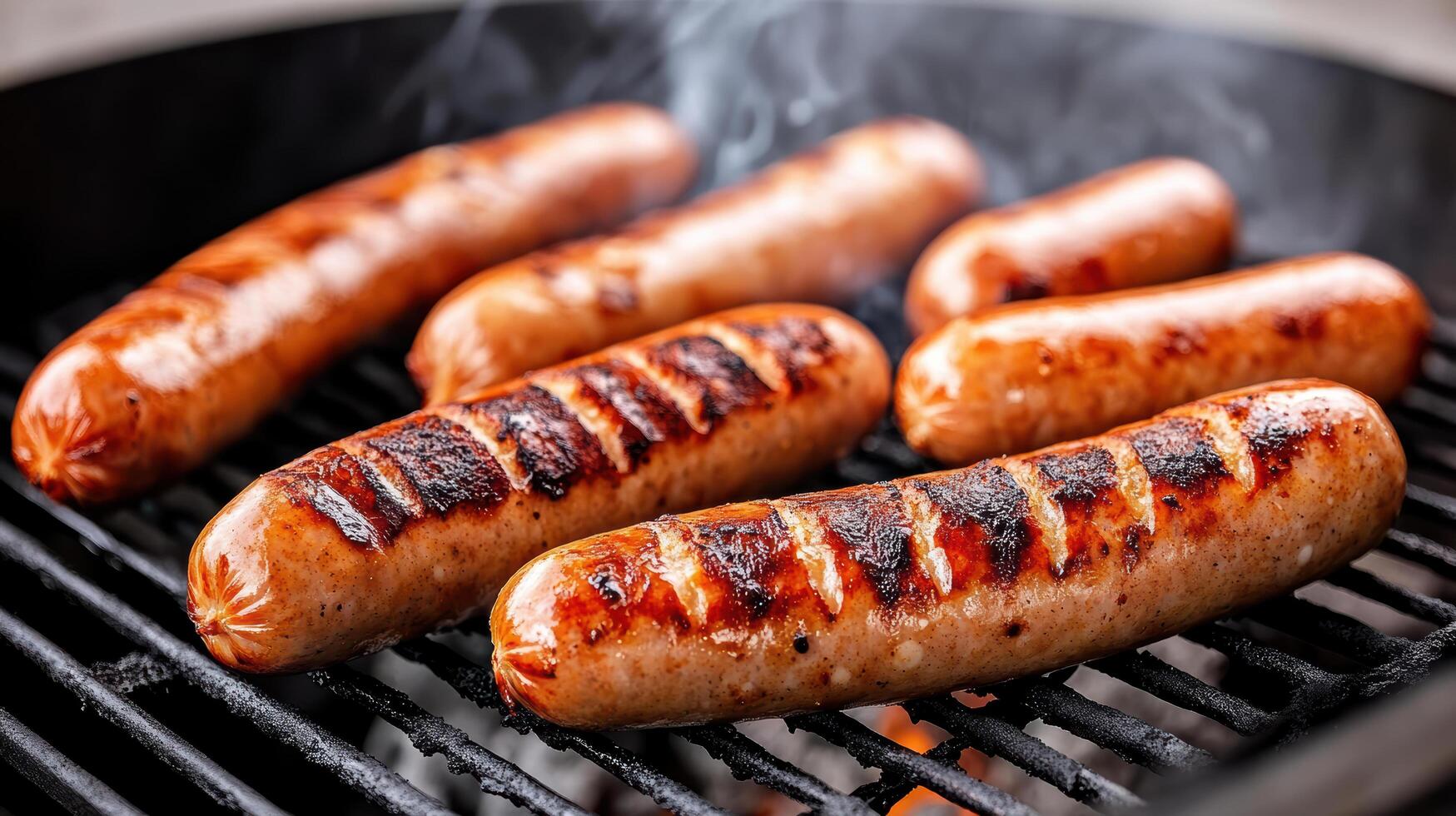 A group of sausages cooking on a grill photo