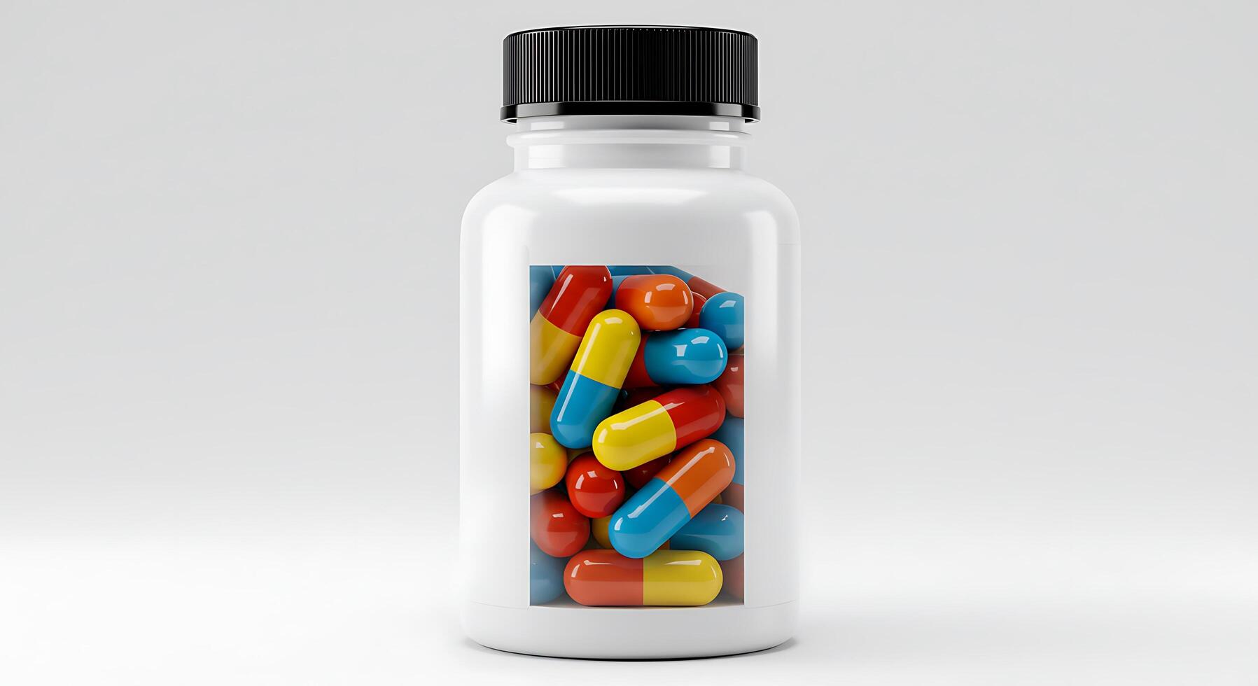 Colorful Pill Capsules Inside Bottle on White Background for Health Concept photo