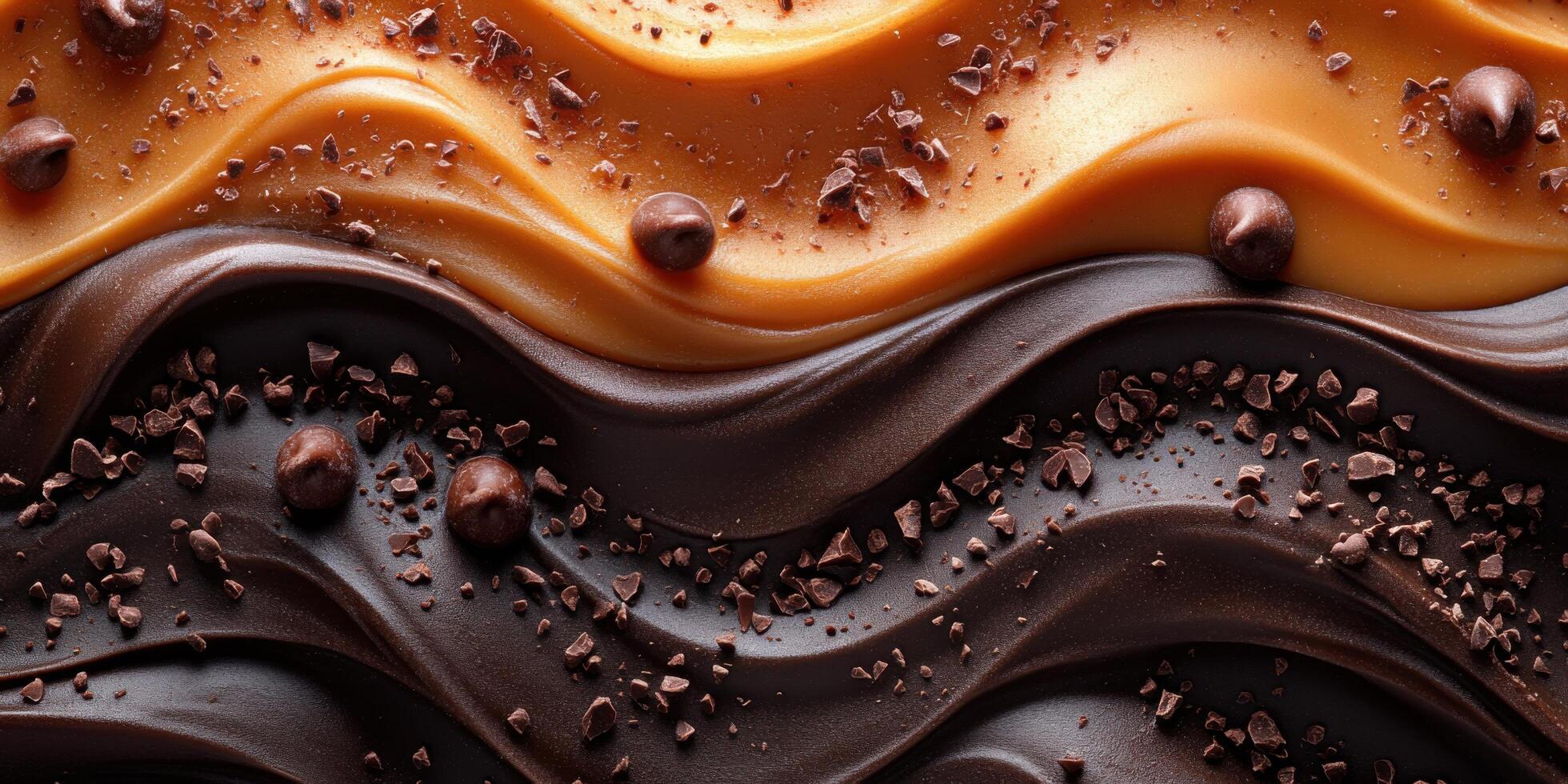 Layers of smooth chocolate, caramel, and dark fudge create a delicious dessert experience photo