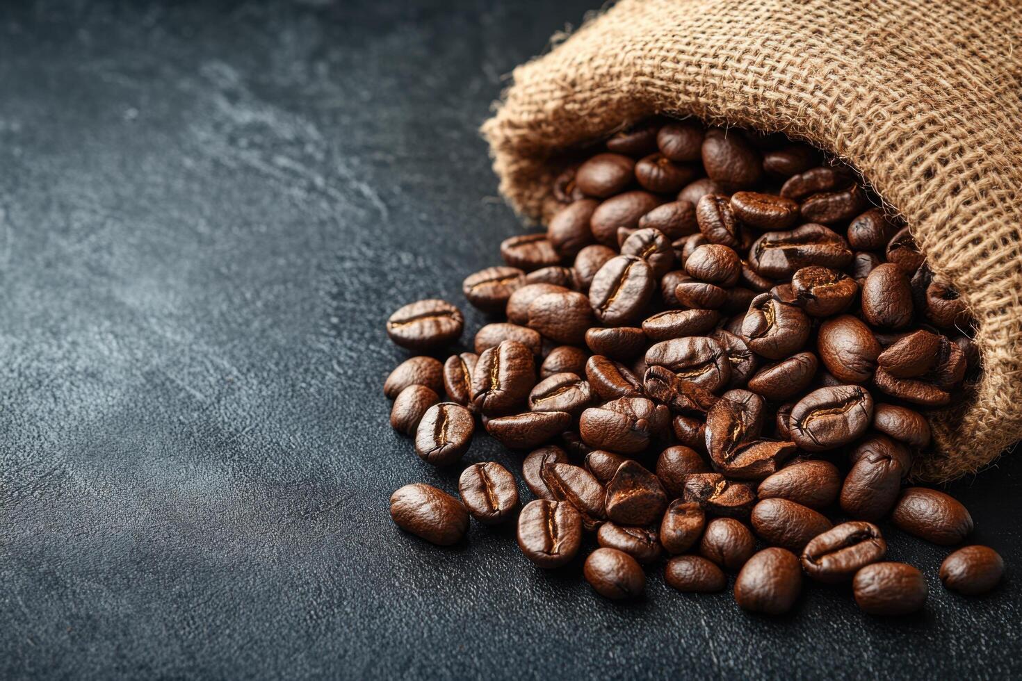 coffee beans in a sack on a black background photo
