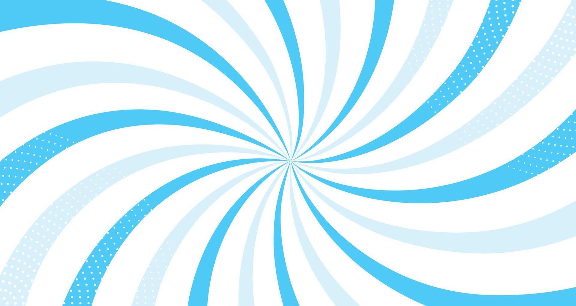 Pop art, twisted rays in cartoon style. Illustration of retro sun rays with halftone effect isolated on white background. Abstract pop art explosion. vector