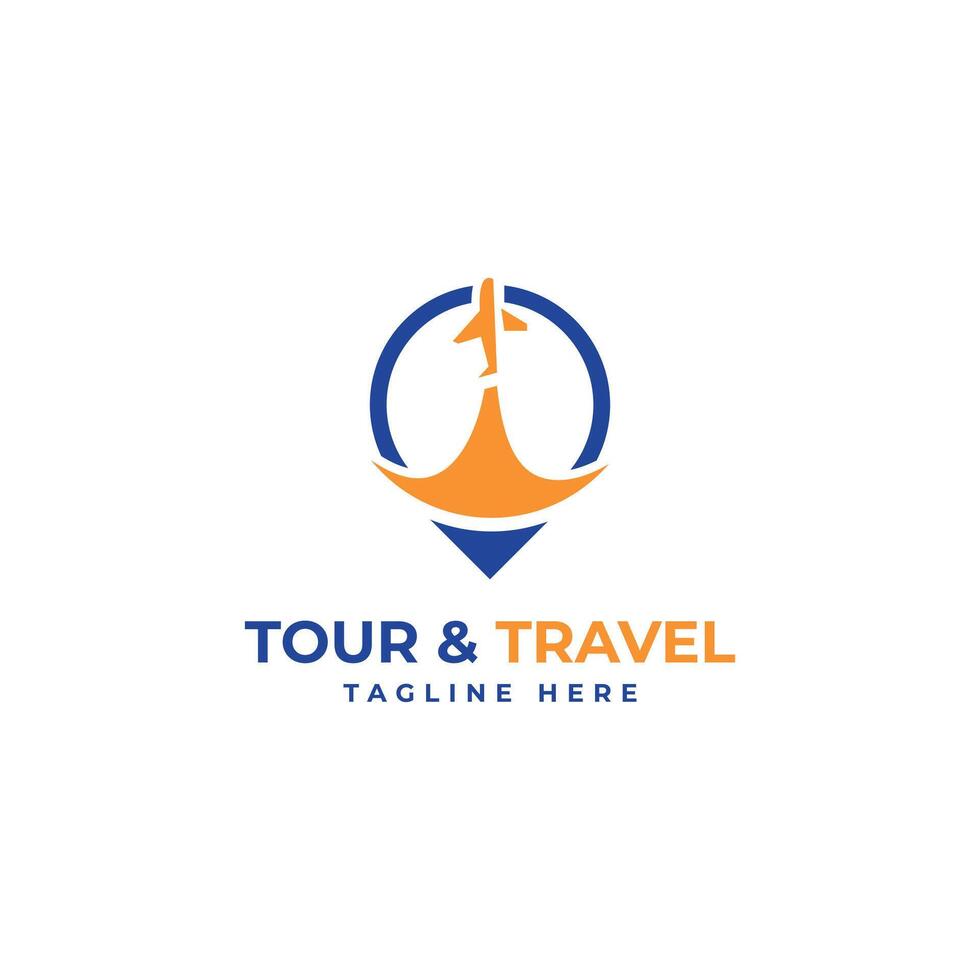 Travel tour airplane globe location logo design modern minimal tourism business vector