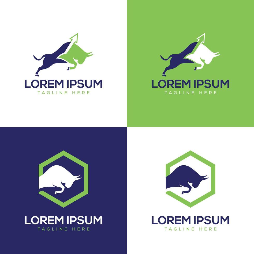 Bulls Arrow finance hexagon trading logo design collection modern minimal concept vector