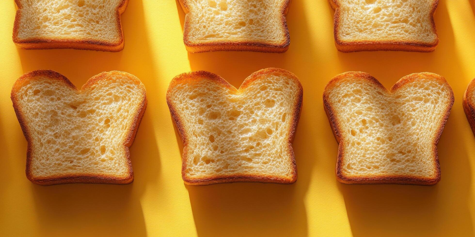 Slices of bread arranged on a yellow background creating a visually appealing composition photo