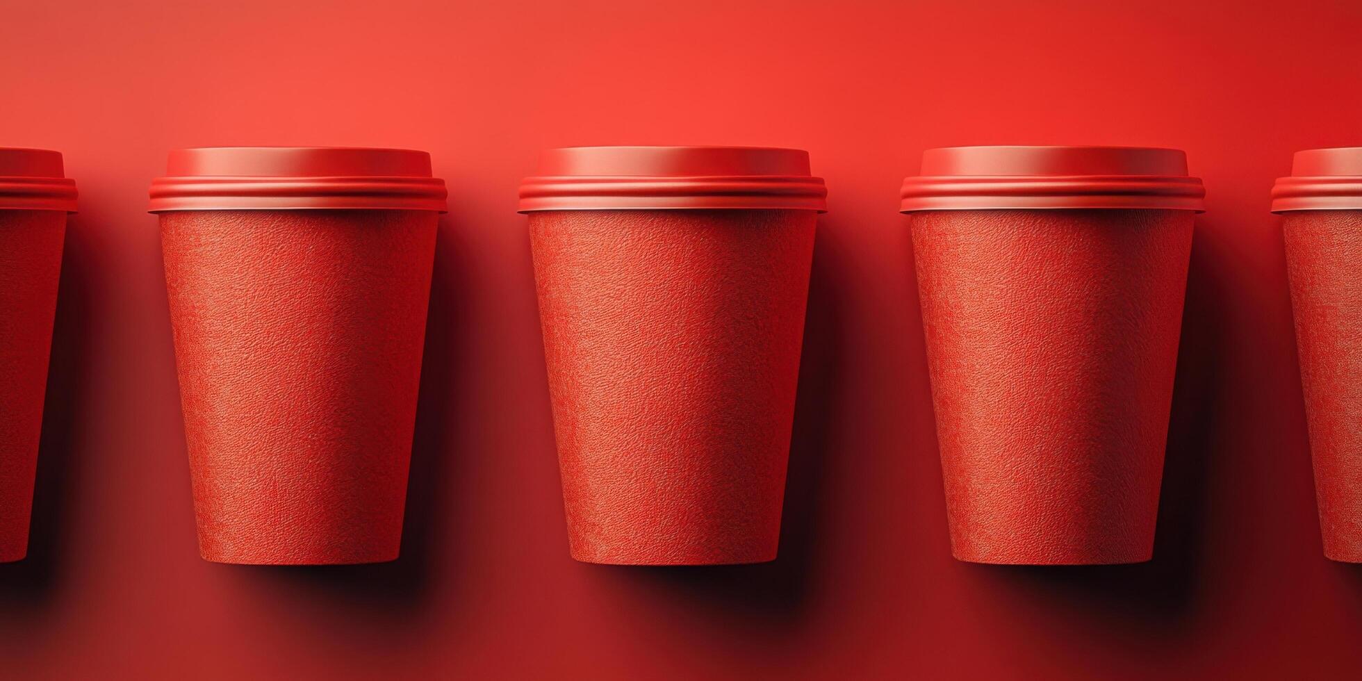Colorful red paper cups arranged on a vibrant background creating a cheerful and inviting atmosphere photo