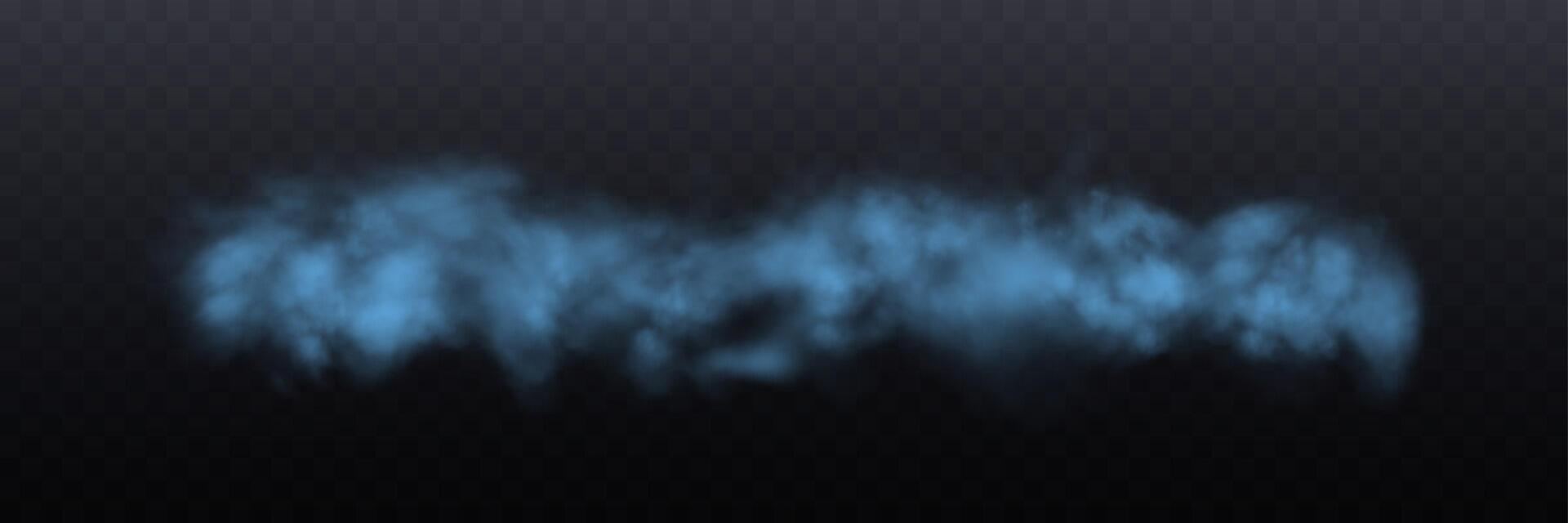 Realistic long blue smoke or haze, overlay effect on a dark background. Hot and flame, magic fog, vapor. Abstract illustration vector