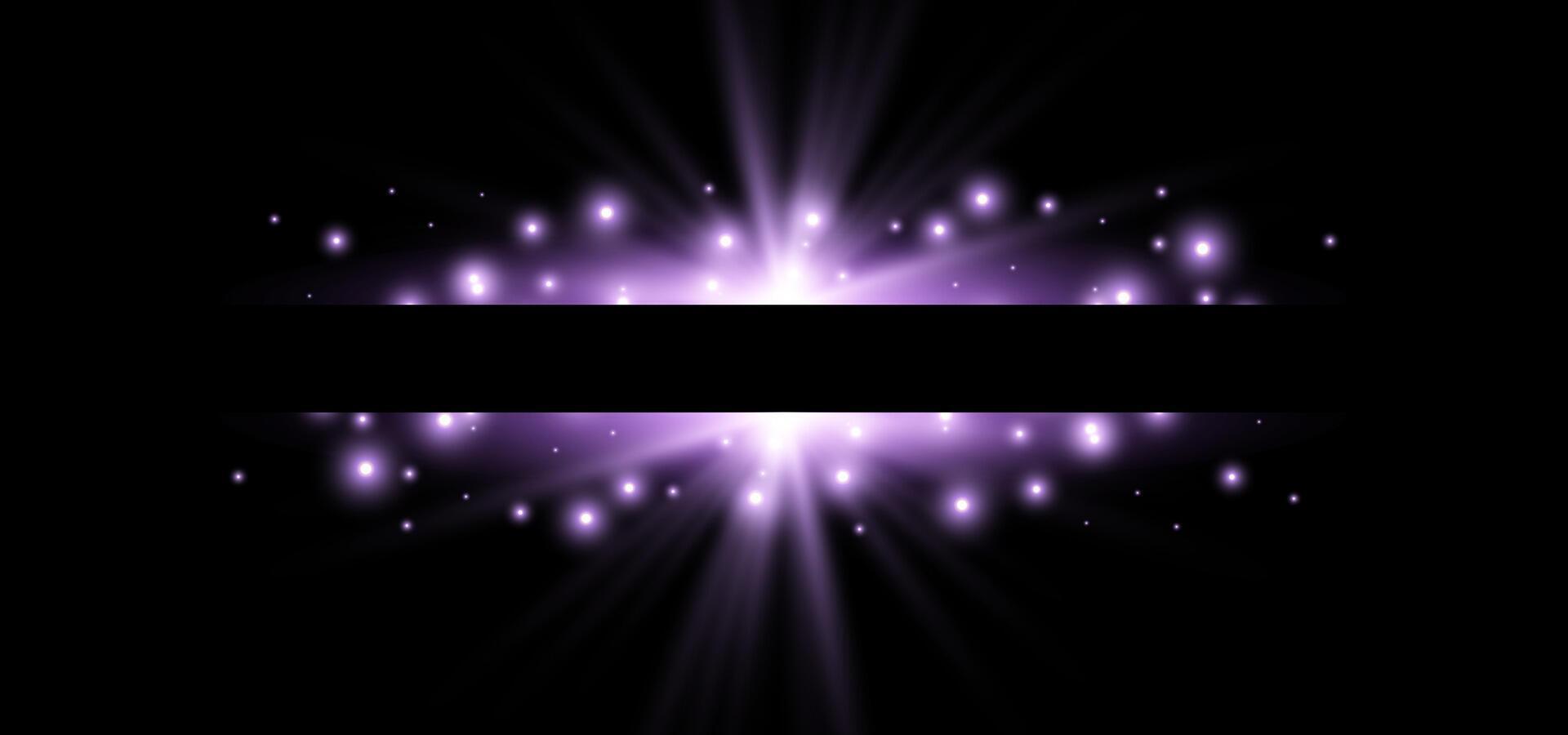 Purple horizontal lensflare. Light flash with rays or violet spotlight and bokeh. Glow flare light effect vector
