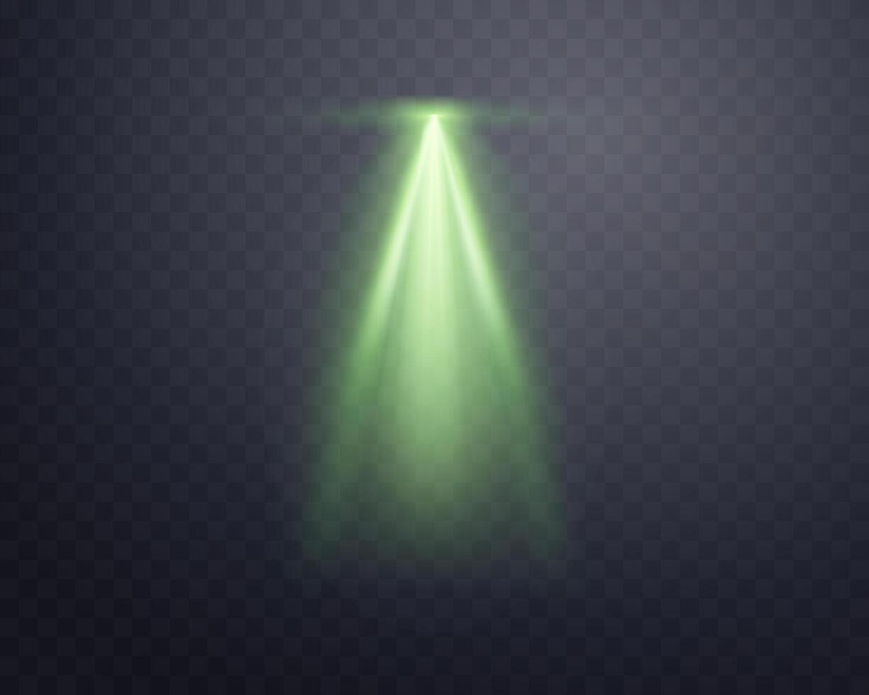 Green spotlight, Illuminated green stage, glow flare effect. Bright beams of spotlights, lamp, vertical rays on background. illustration. vector